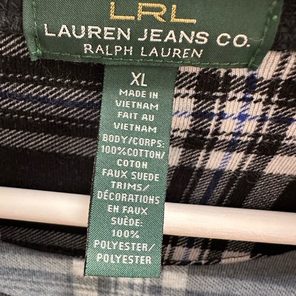 Ralph Lauren Jeans Co Black and White Knit Plaid Shirt Top Long Sleeve XL - Picture 7 of 10